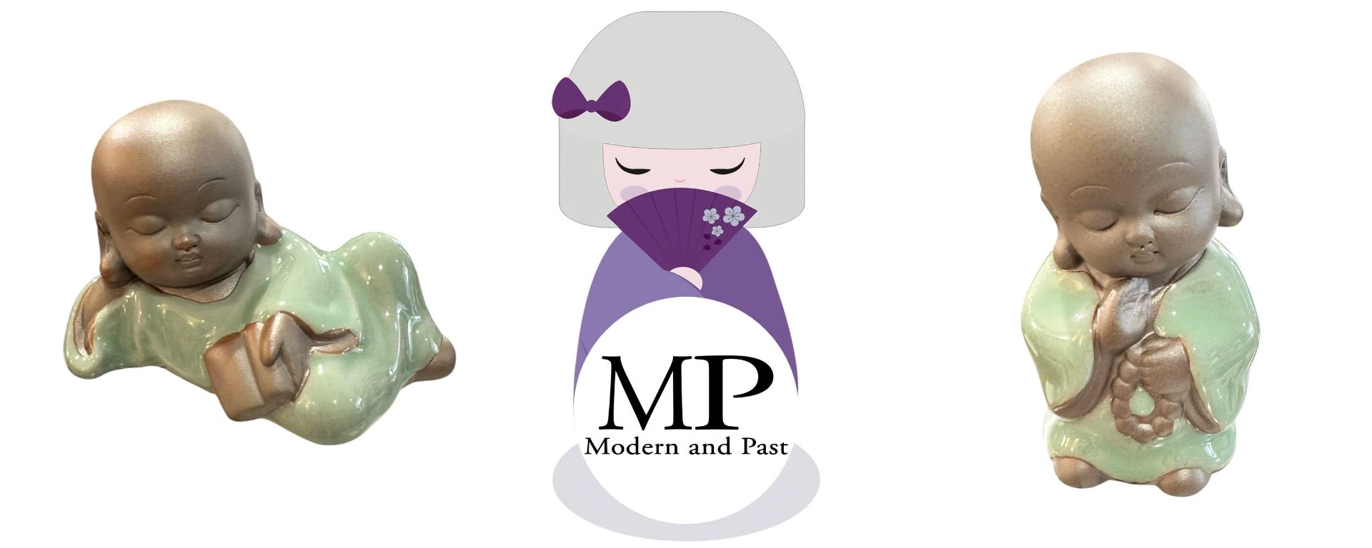 Figurine moine porte-bonheur japonais faite main en porcelaine