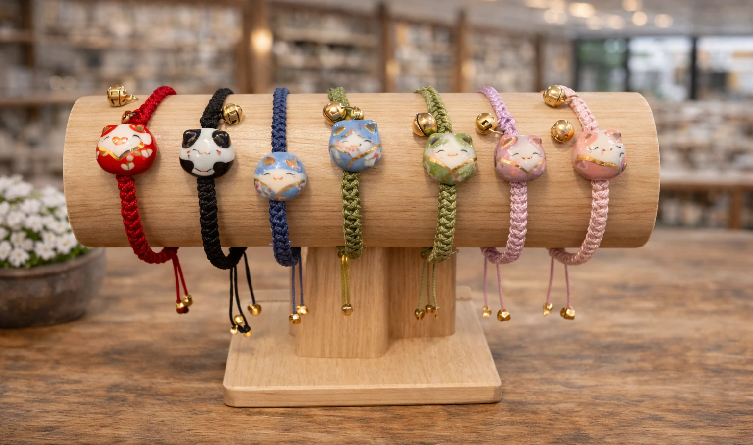 Bracelets porte-bonheur japonais faits main avec chat neko