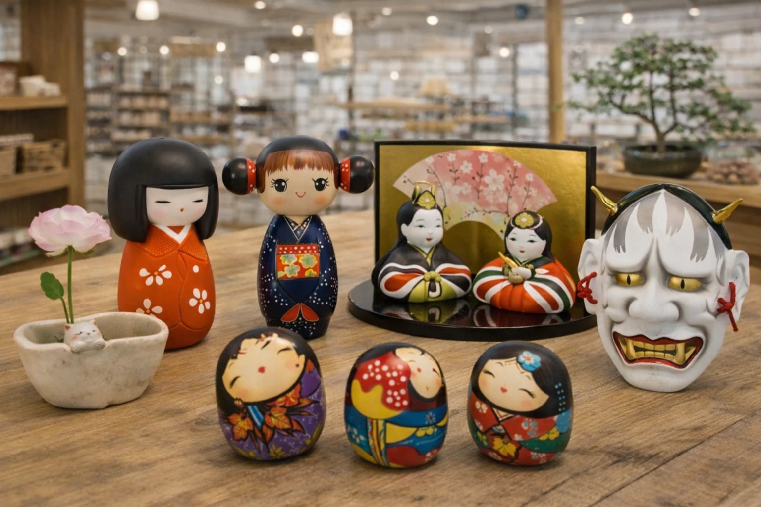 Décorations japonaises Traditionnelles et Modernes, masques, kokeshis, figurines, magnets
