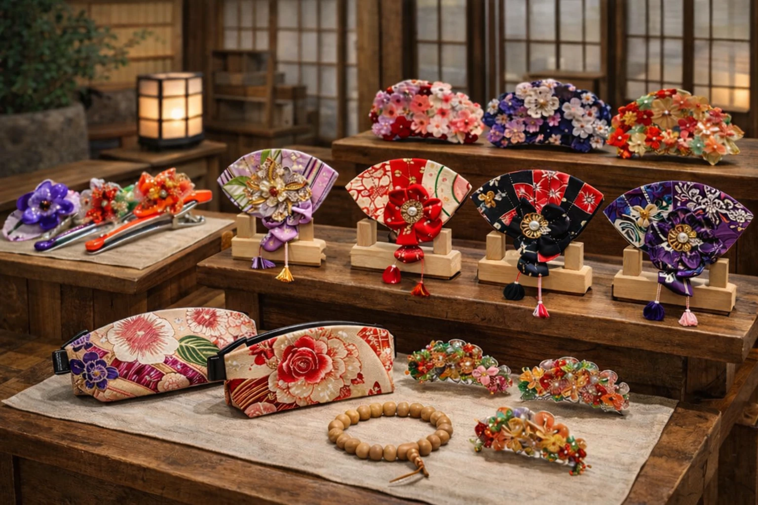 Barrettes et pinces à cheveux japonaises, rouge, rose, noir, vert, violet