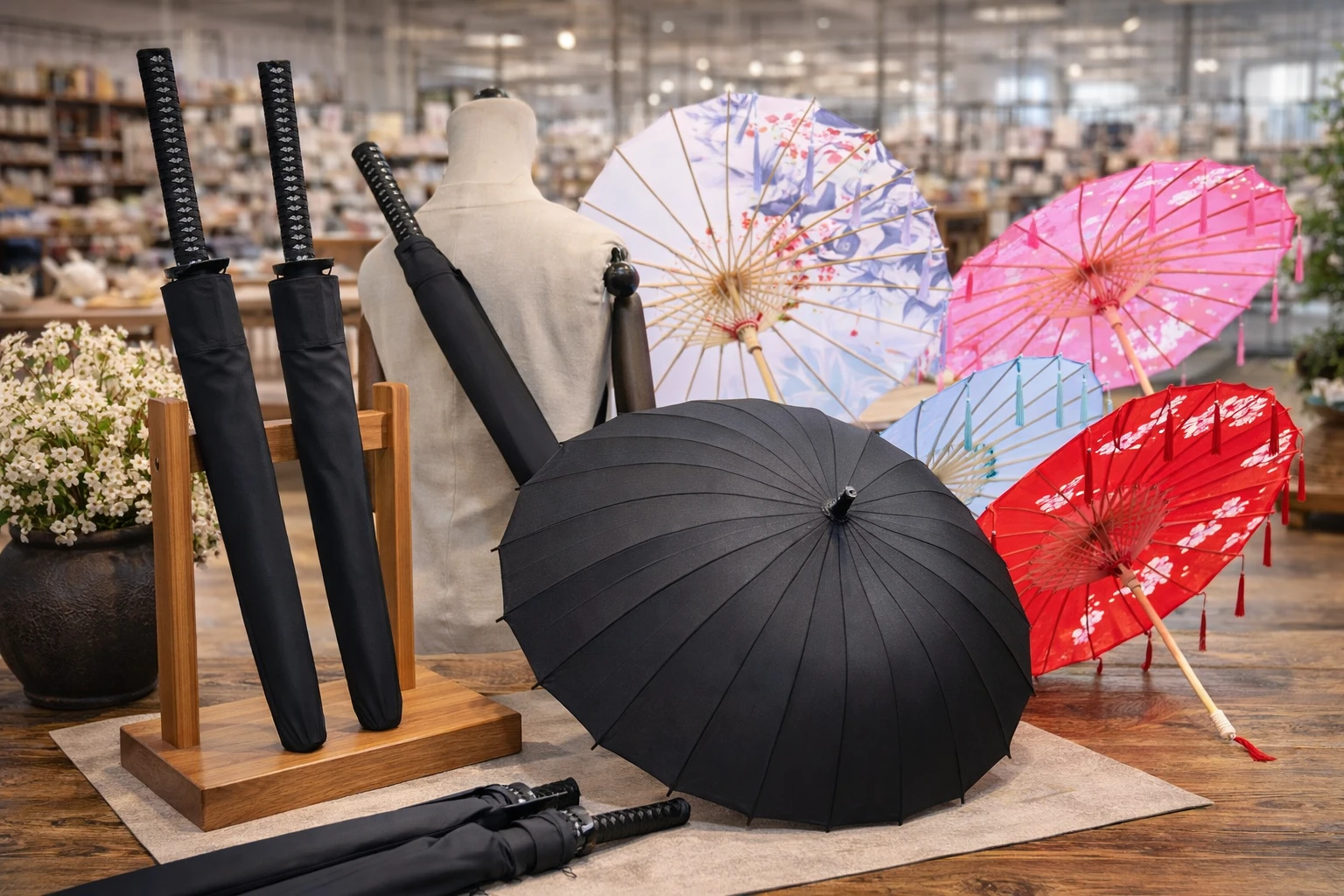 Parapluies japonais katana et ombrelles colorés