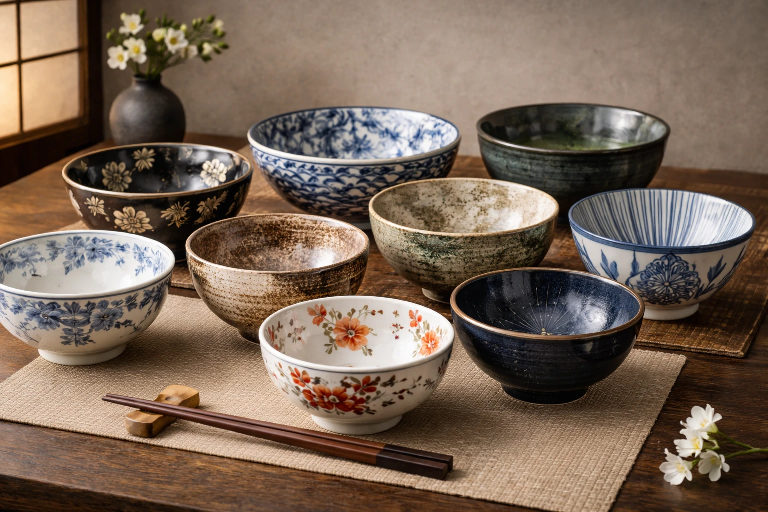 Bols japonais pour ramen, riz, thé, donburi 