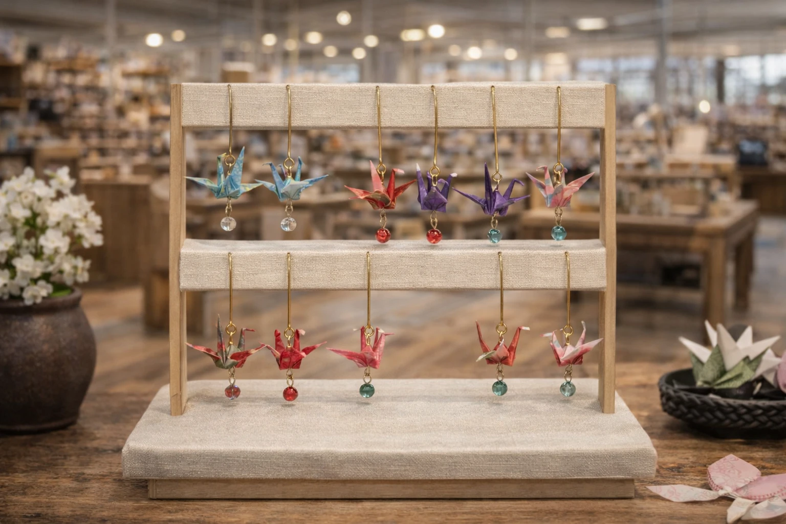 Boucles d'oreilles japonaises en coton Chirimen cristallisées en résine