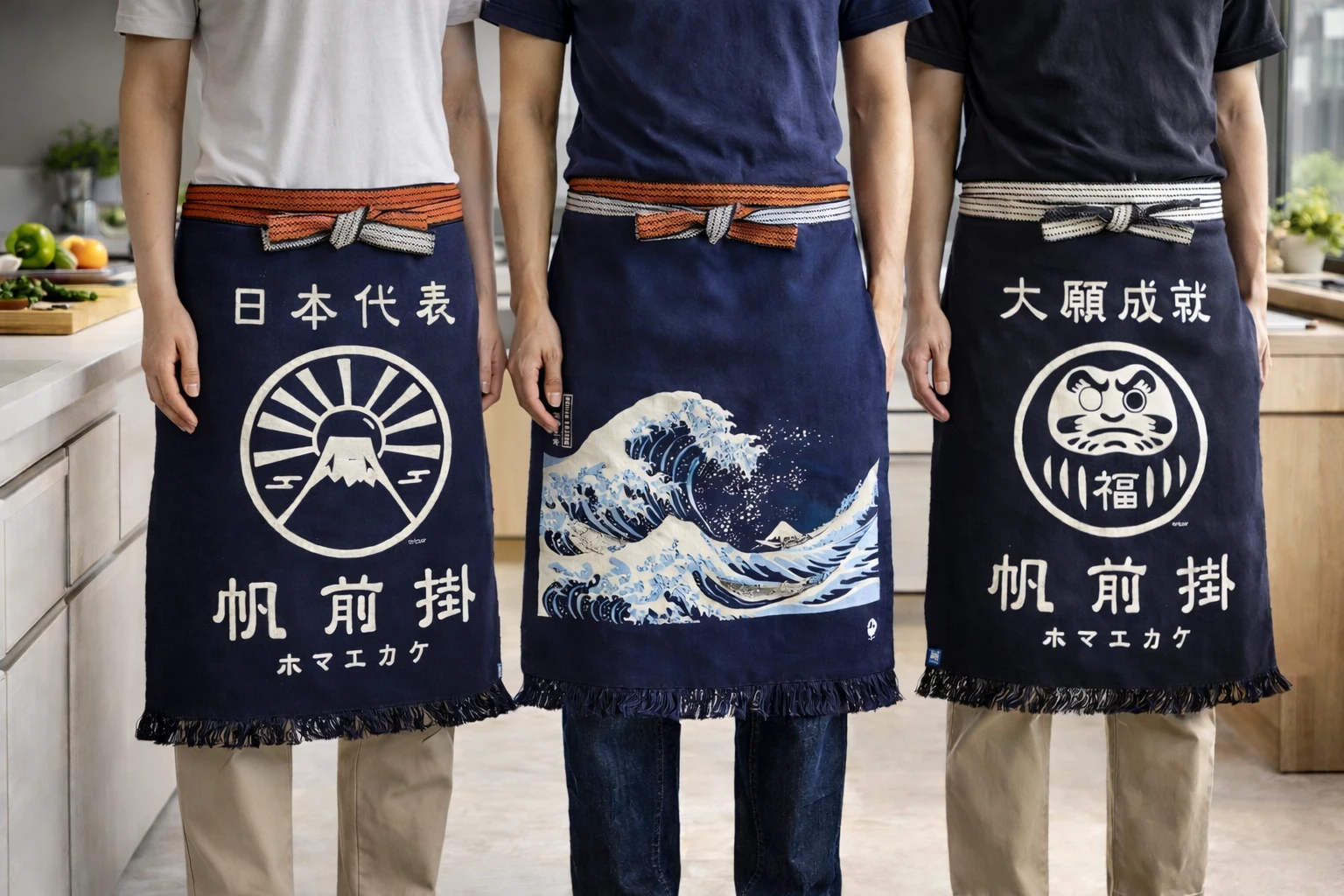 Tablier traditionnel japonais Maekake, Mont Fuji, Neko, Hokusai, Carpe Koï