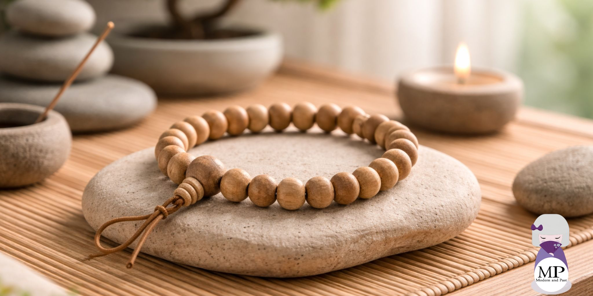 Bracelet japonais en bois perles naturelles zen