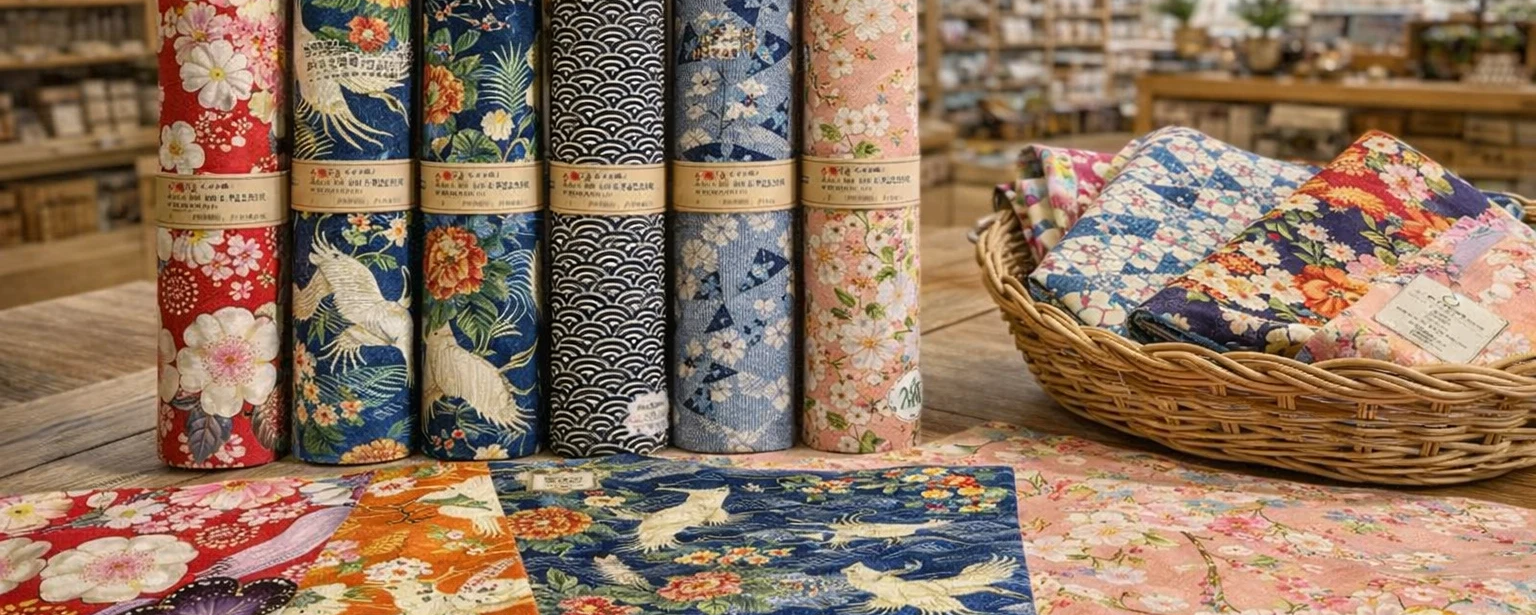Motifs japonais traditionnels sur tissu - vagues sakura et grues - Modern and Past