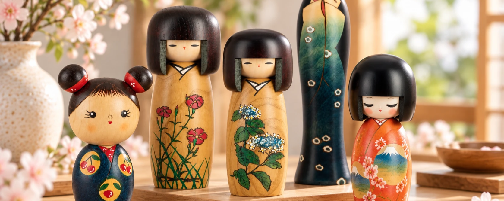 Poupée Kokeshi japonaise traditionnelle en bois - Modern and Past