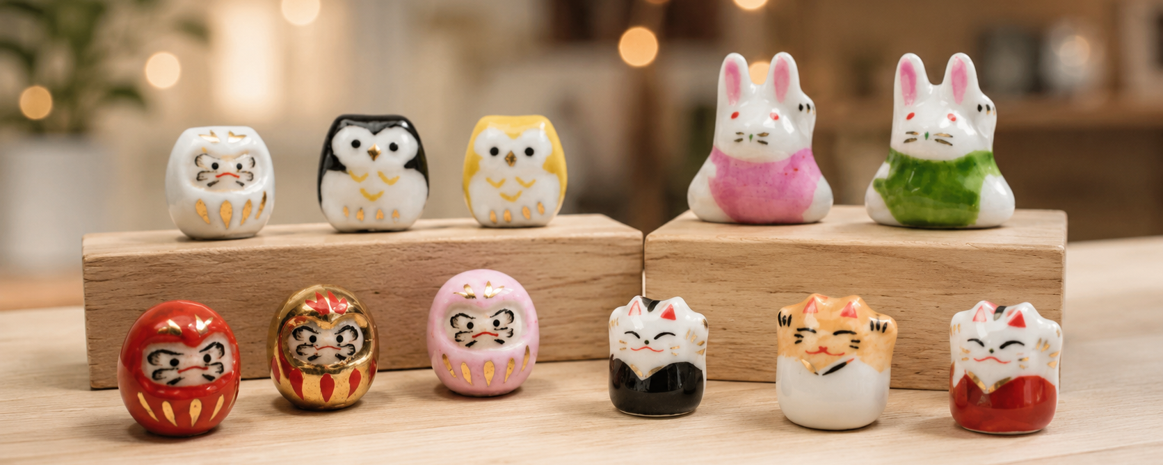 Petites figurines japonaises Tiny porte-bonheurs faites main au Japon - Modern and Past
