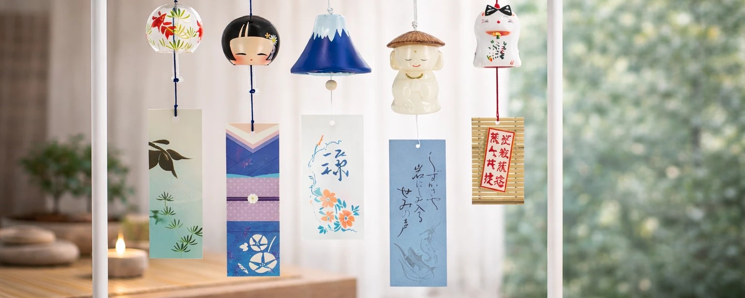 Cloches à vent japonaises Fūrin fabriquées au Japon. Objets porte-bonheur, son apaisant, décoration zen et art de vivre japonais.