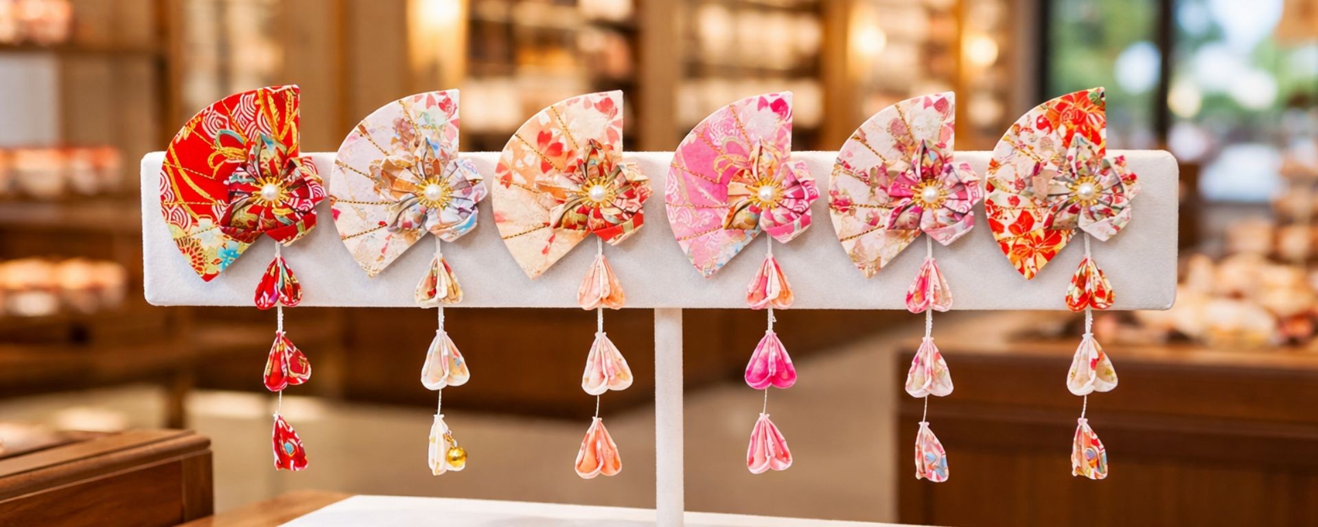 Barrette japonaise Kanzashi florale faite main en coton