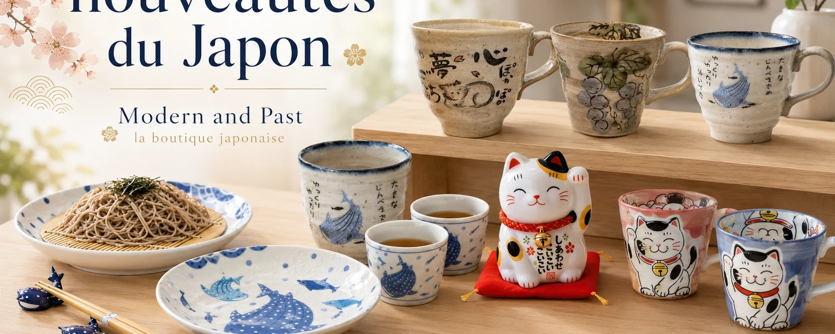 Nouveautés japonaises mugs chats Jinbei et figurines chez Modern and Past