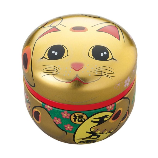 Boîte à thé japonaise ronde chat gold Maneki Neko