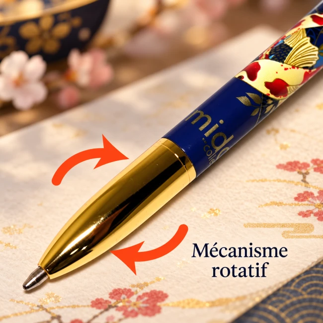 Stylo à bille Kimmidoll Rikiyo bleu nuit avec carpes koï japonaises et finitions dorées – Modern and Past