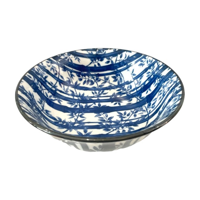 Bol à ramen japonais blanc – Motifs de bambous bleus – Fabriqué au Japon Bol à ramen japonais blanc motifs bambous bleus fabriqué au Japon