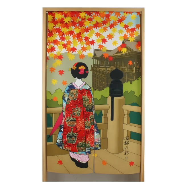 Noren japonais Kyoto à l’automne avec Geisha – Fabriqué au Japon