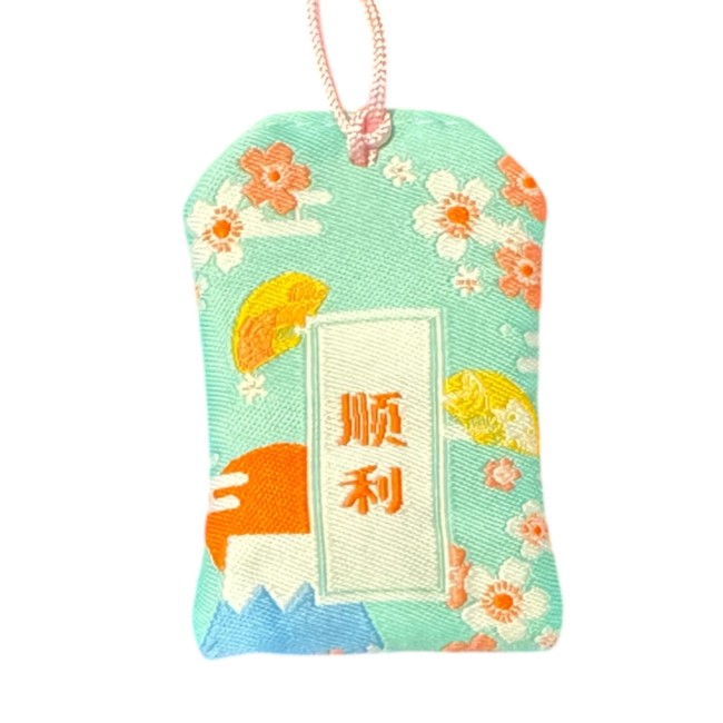 Omamori japonais réussite affaires turquoise motifs traditionnels