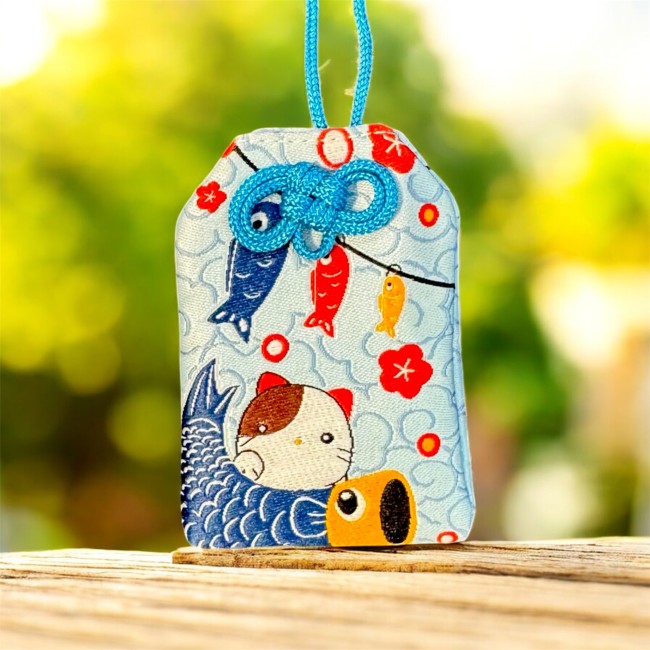 Omamori japonais bleu Maneki Neko richesse et chance Omamori japonais bleu Maneki Neko koinobori porte bonheur