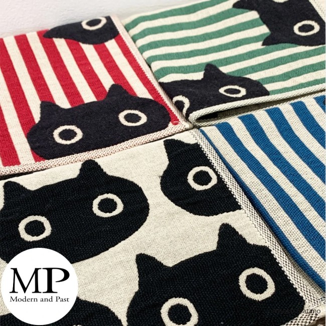 serviette japonaise gaze coton beige Chat Mémé Face Atsuko Matano