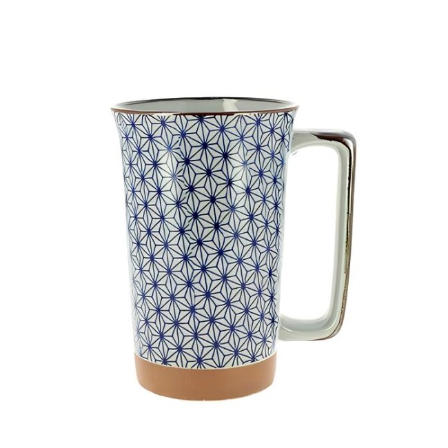 Grand mug japonais bleu en céramique aux motifs Sashiko fabriqué au Japon 730 ml