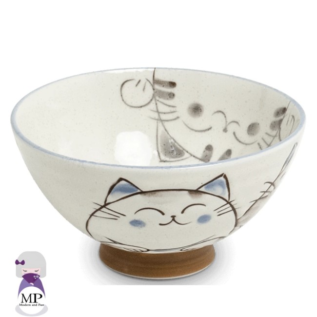 Bol japonais en céramique 3 chats Kawaii Neko – bleu