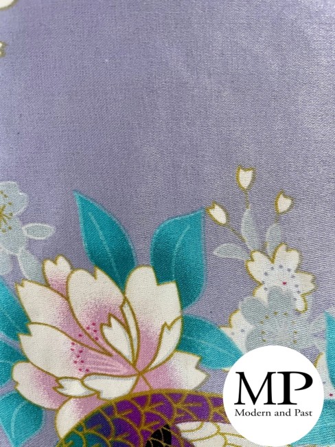 Obi - Ceinture japonaise - mauve - motifs à fleurs et paon - accessoire de Kimono - magasin japonais - boutique japonaise | Modern and Past à Brest