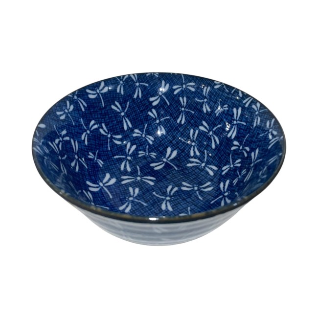 Bol japonais bleu en céramique aux motifs de libellules - bleu