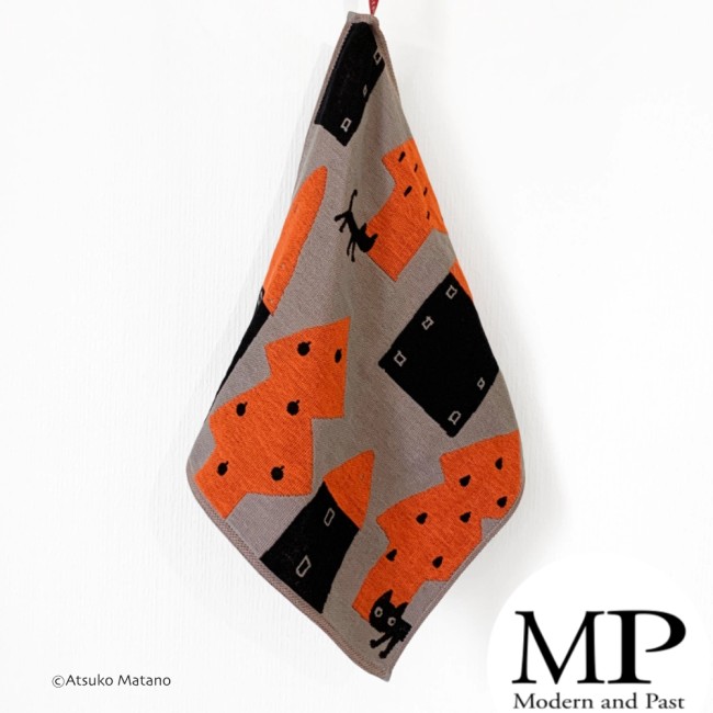 Serviette japonaise chat coton Maze beige Orange, Atsuko Matano, boutique japonaise, magasin japonais - Modern and Past à Brest