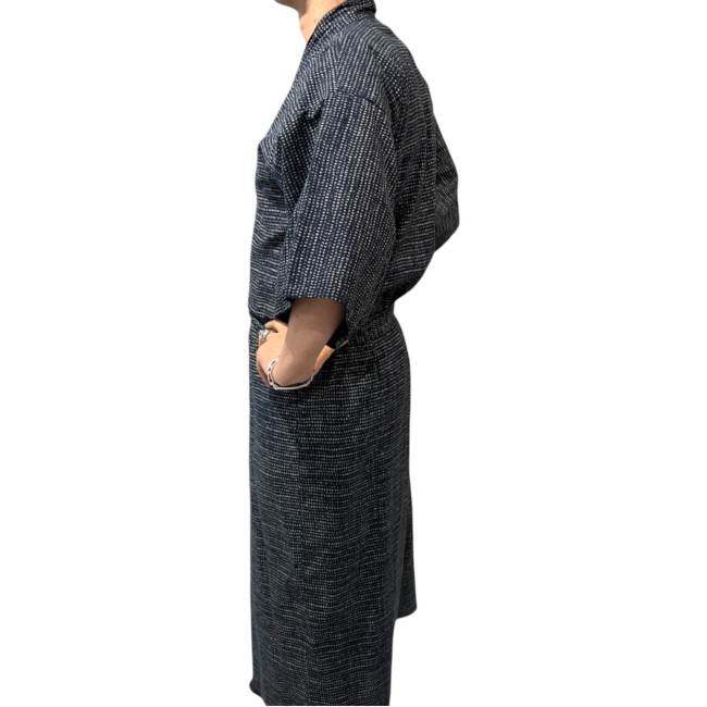 Yukata japonais homme coton bleu nuit à fleurs – Fabriqué en France