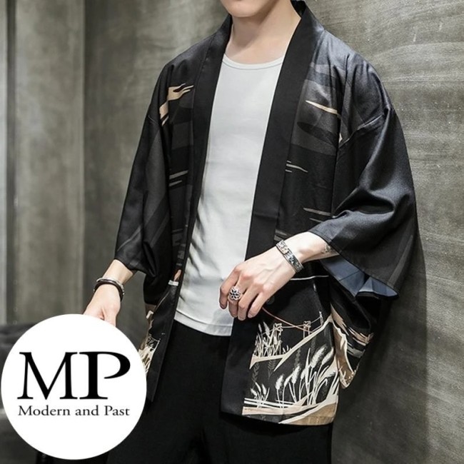 Kimono moderne japonais unisexe motif kitsune et torii