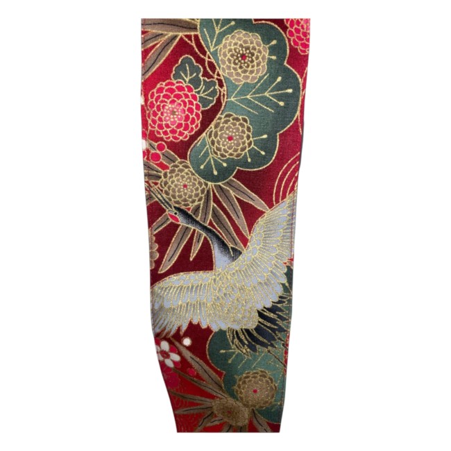 Obi ceinture japonaise rouge en coton motifs grues et jardin
