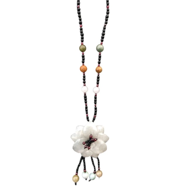 Collier en jade blanc fleur ronde – CJF004 collier en jade blanc fleur ronde bijou énergétique