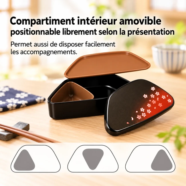 Bento japonais Hakoya Onigiri Fuji Vague et Lune 460 ml noir et or - Modern and Past