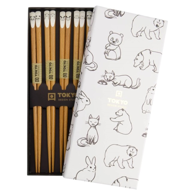 Coffret de 5 paires de baguettes japonaises en bois – Animaux kawaii