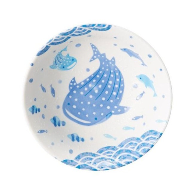 Bol japonais à ramen Jinbe en porcelaine avec motifs de requin baleine bleu