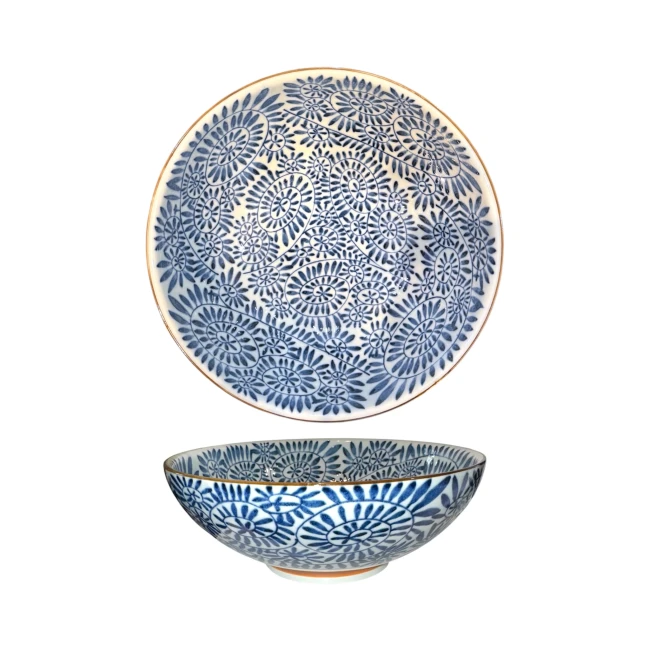 Bol à ramen japonais artisanal motif pieuvre bleue vu de dessus chez Modern and Past