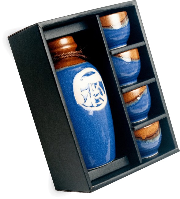 Service à saké japonais motif Sakura fait main – carafe et 4 tasses