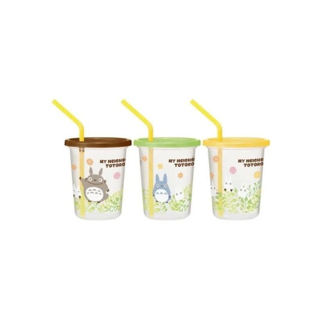 Fabriqué au Japon, licence officielle Studio Ghibli, Set de trois verres Totoro avec paille et couvercle, magasin japonais - Modern and Past à Brest