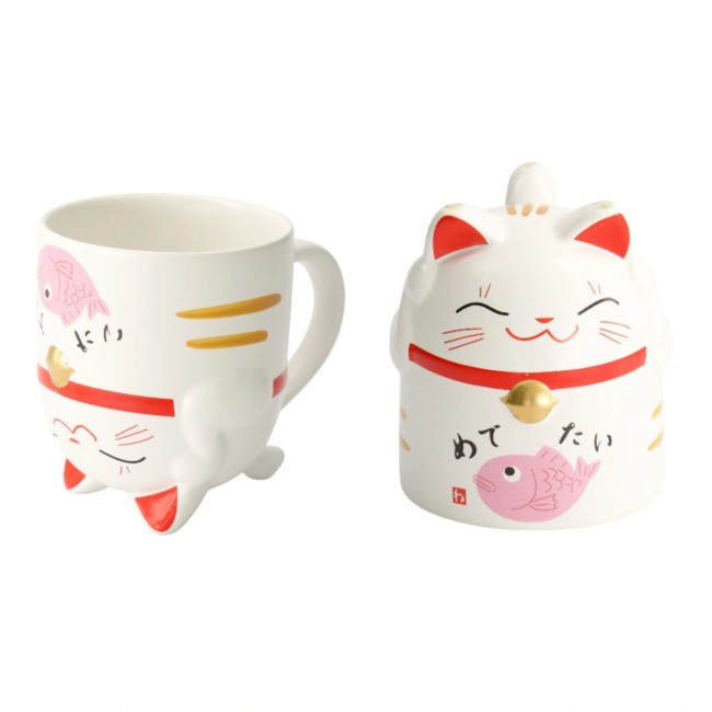 Mug Maneki Neko rose – céramique japonaise kawaii Mug japonais Maneki Neko rose – céramique kawaii 350 ml