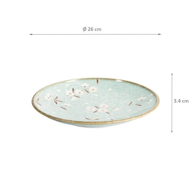 Assiette japonaise turquoise Sakura Ø26 cm fleurs cerisier relief