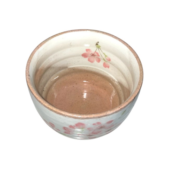 Bol à thé japonais en porcelaine Mino Yaki avec motifs fleurs roses