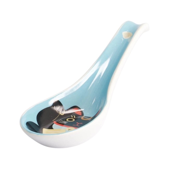 Cuillère japonaise Maneki Neko noir en céramique Tokyo Design