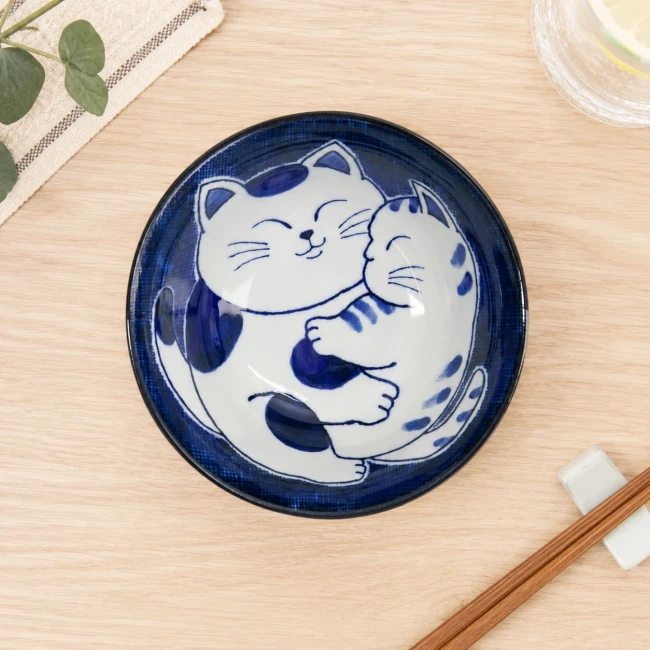 Bol japonais chat Tayo bleu et blanc en porcelaine Modern and Past