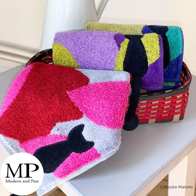 Mini serviette japonaise pastel en coton chat Kaze Atsuko Matano