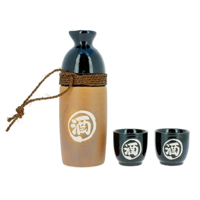 service à saké japonais en céramique avec kanji fabriqué au Japon