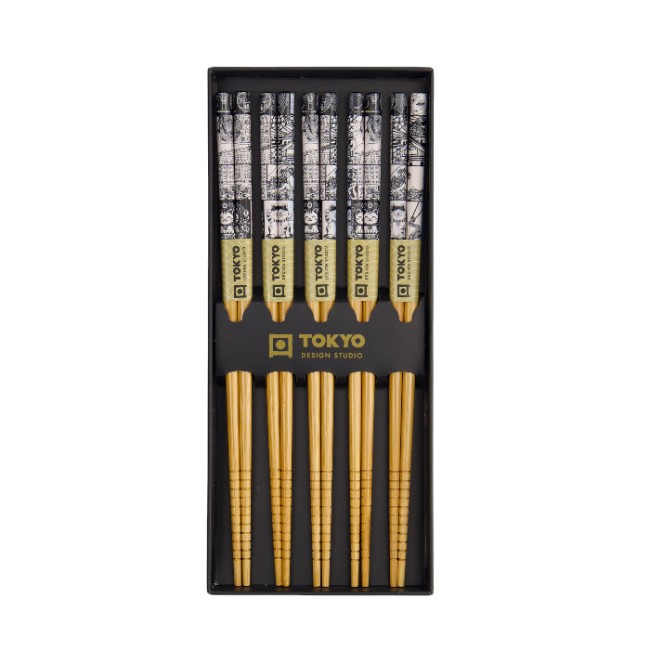 Coffret 5 paires de baguettes japonaises Tokyo Fan motifs japonais