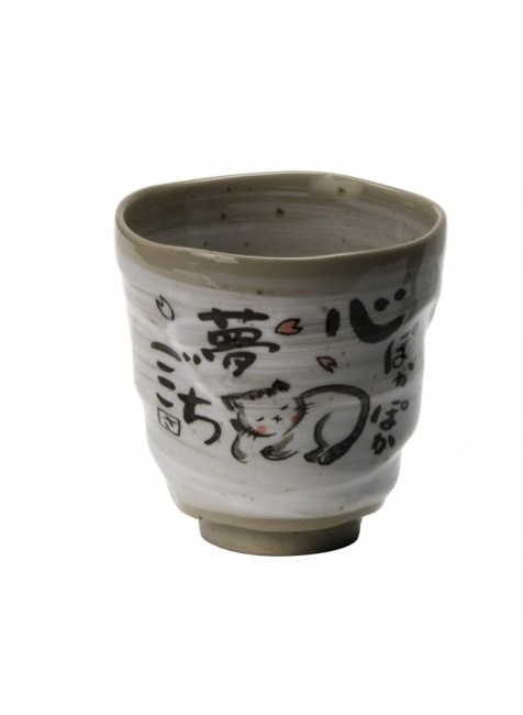 Tasse japonaise Nemuri Neko – céramique Mino-yaki artisanale Tasse japonaise Nemuri Neko sans anse en céramique Mino-yaki faite main
