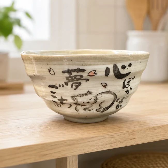 Bol japonais chat Warabeuta Neko fait main au Japon - Modern and Past Bol japonais chat Warabeuta Neko en porcelaine de Mino - Modern and Past