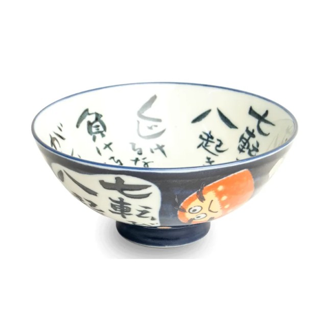 Bol japonais Daruma – porcelaine décorée de kanji – fabriqué au Japon ol japonais en porcelaine avec Daruma et kanji fabriqué au Japon - vue de côté