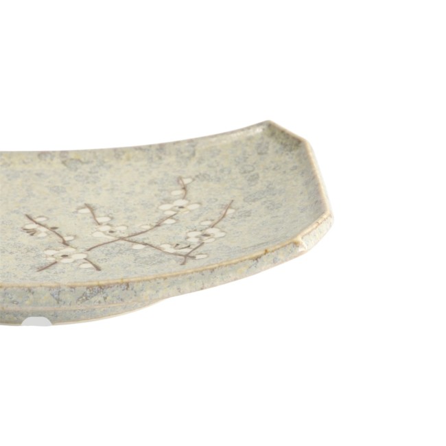 Assiette japonaise rectangulaire Gris Soshun fleurs de cerisier