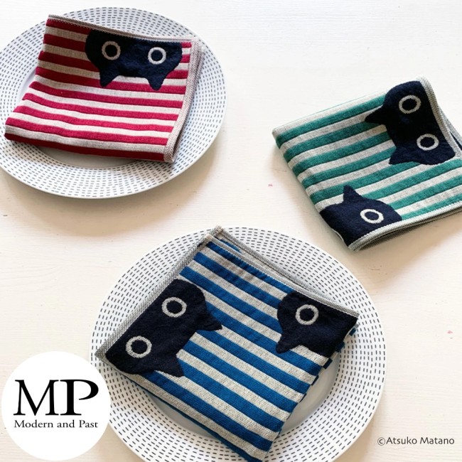 Serviette japonaise Mémé Stripe en coton – Atsuko Matano serviette japonaise gaze coton Chat Mémé Stripe Atsuko Matano